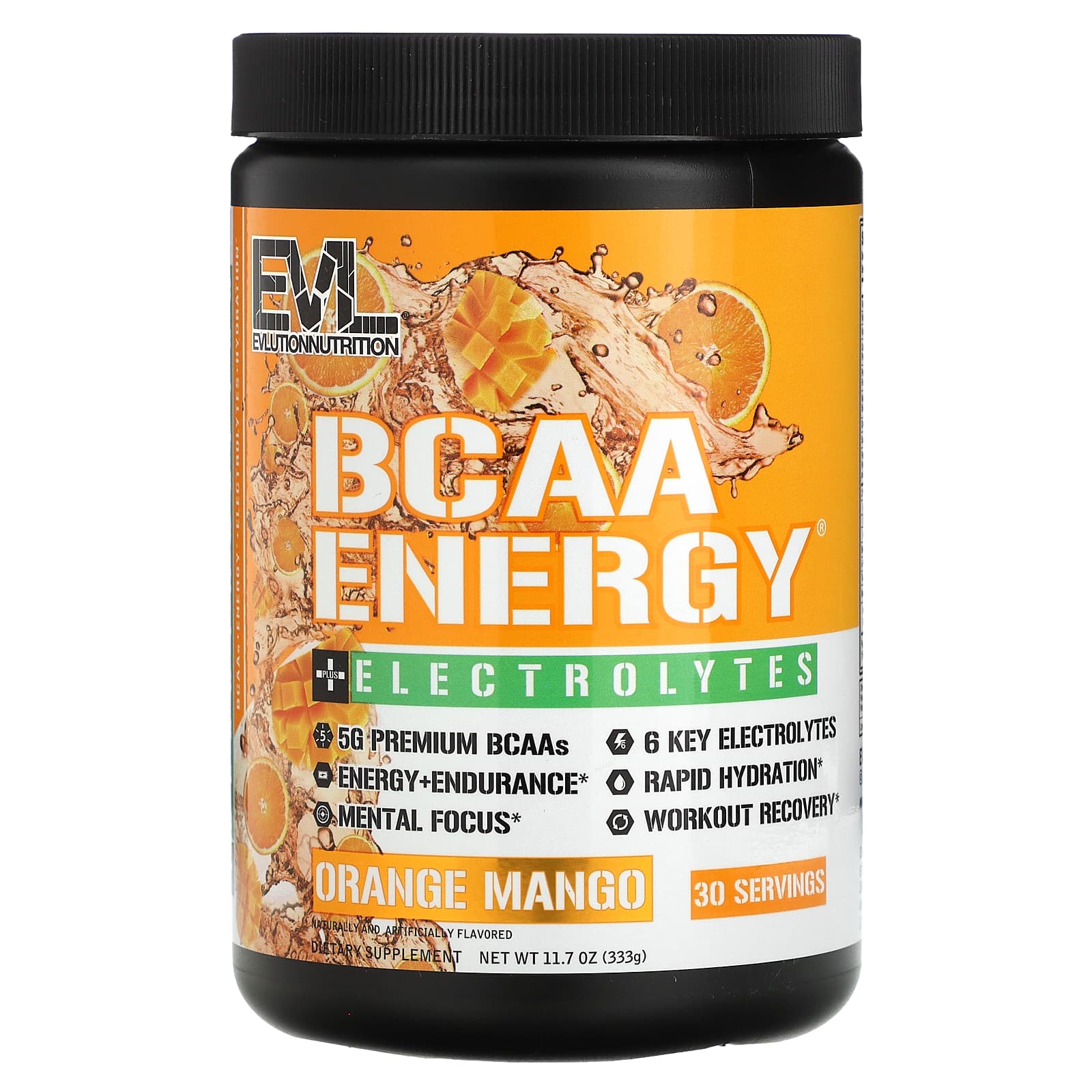 

EVLution Nutrition, BCAA Energy Plus Electrolytes, Orange Mango Flavor, 11.7 oz (333 g)