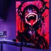 Vampire Girl Abstract Screaming Wall Tapestry Fierce Fanged Expression Edgy Room Decor for Gothic Horror Dark Aesthetic Fans
