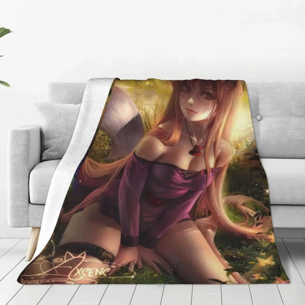 Japanese Anime Spice and Wolf Super Soft Velvet Plush Throw Blanket Modern Cute Holo Bedspread Blanket Home Blankets And Throws