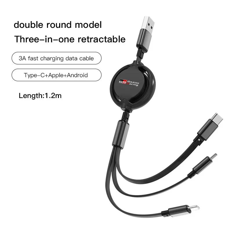 

Car 3 In 1 Retractable Micro Data Wire USB Type C 100w Fast Charging for Toyota GR Sport Gazoo Racing RAV4 C-HR Mirai