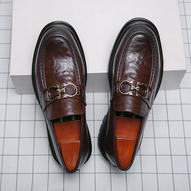 Men's Luxury Business Leather Loafers Korea Style Gentleman Formal Dress Loafers Party Pea Shoes School Style Black Grey Brown