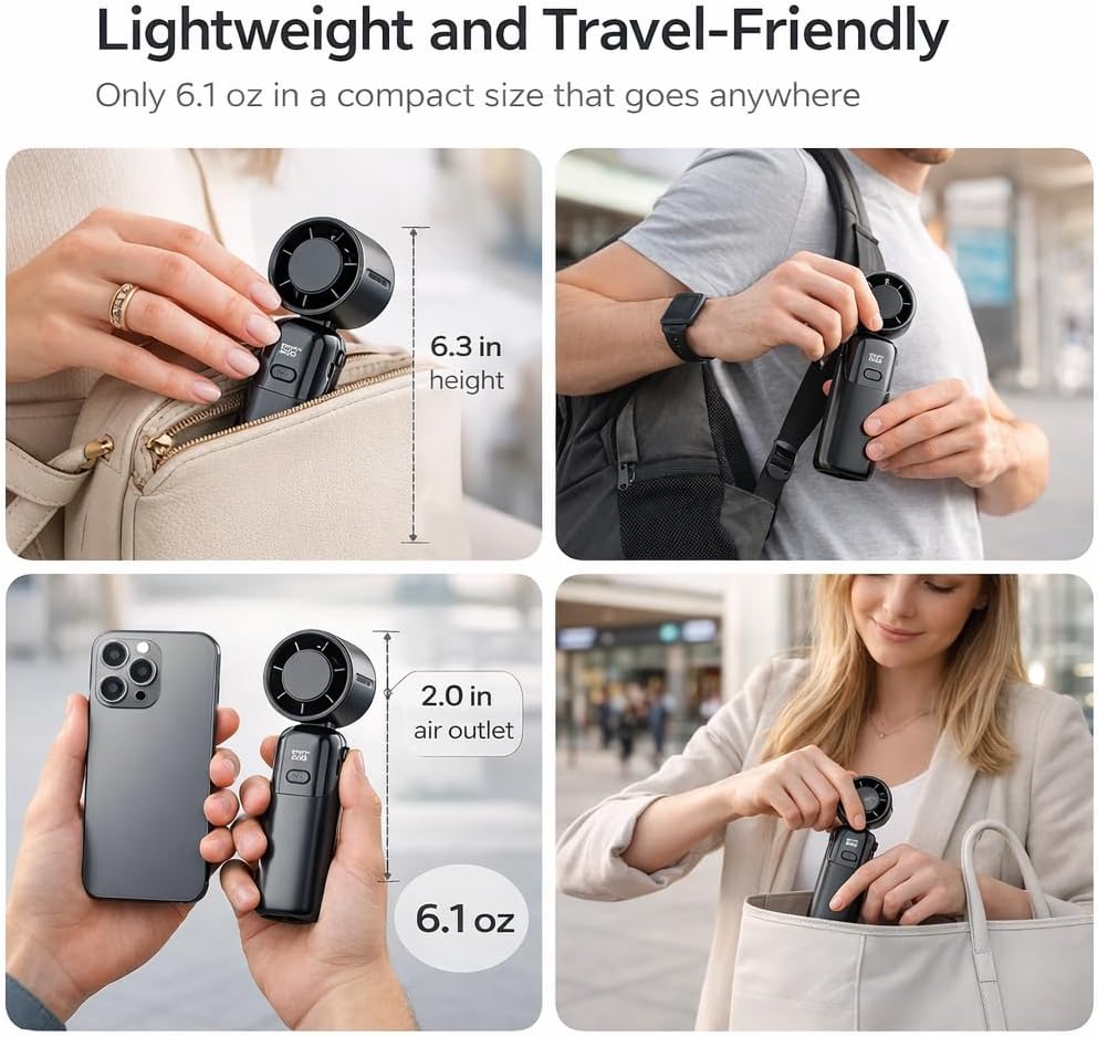 3-in-1 Portable Handheld Turbo Fan 1800mAh Rechargeable 1-100 Stepless Speeds LED Display Black