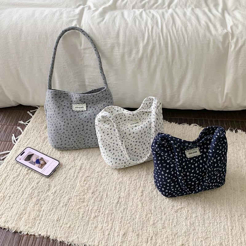 Women Floral Dot Canvas Tote Bag Mini Shoulder Handbag Casual Daily Purse