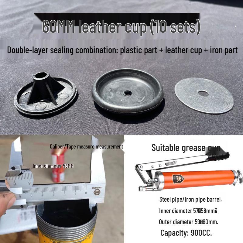 Universal Grease Gun Spare Parts Set: Leather Cup, Oil Seal, Rubber Ring, Iron Sheet, Plastic Parts