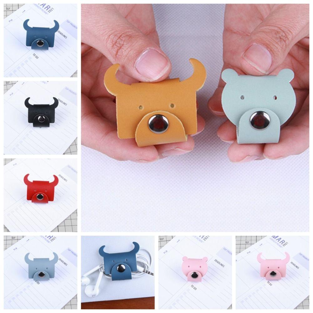 Cable Protector Clip Cute Animal Leather Cable Winder Anti Loss    Necklace Organizer