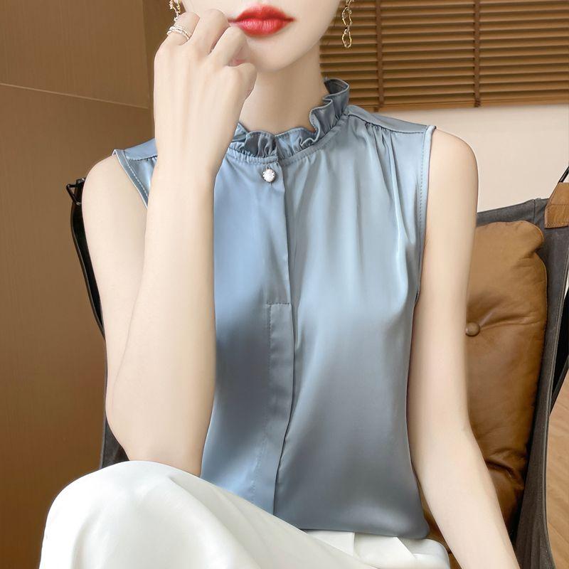 Fashionable Temperament Lace French Satin Sleeveless Fungus Shirt Base Vest Summer Top