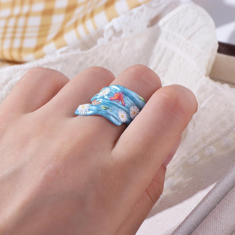 Open Ring Heart Ring Daisy Irregular Enamel Ring Cute Enamel Flower Ring Gift