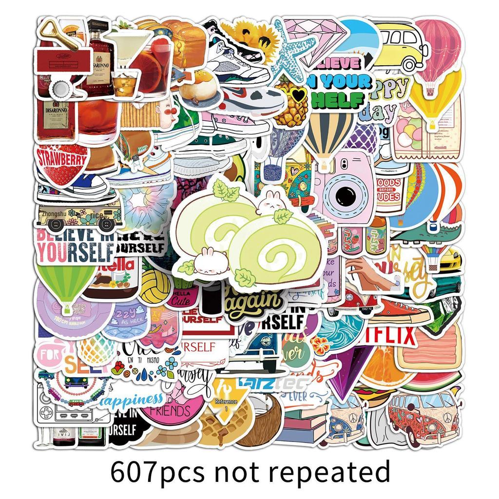 607 Trendy Cartoon Graffiti Stickers: Creative, Waterproof Decorations for Journals, Storage Boxes, and Water Bottles