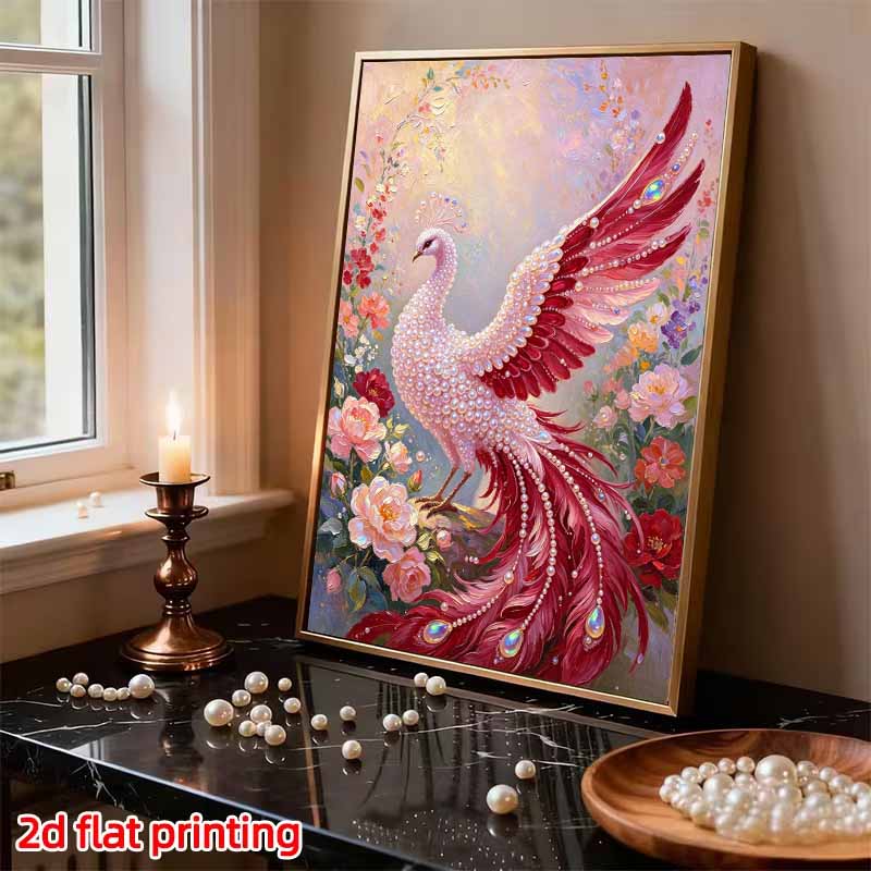 5D Pearl Kit Phoenix Bird Design DIY Enamel Ornaments for Home Wall Decoration Stress Relief Handmade Gift Frameless