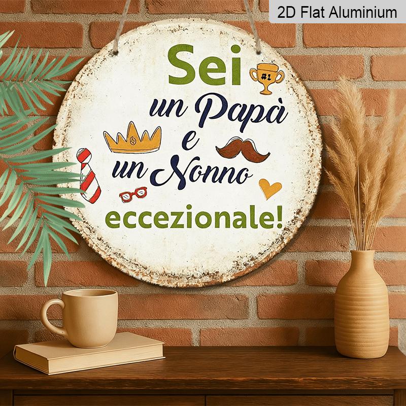 2D Flat, 1pc 7.87inchs Vintage Aluminum Sign, Italian Humorous Quotes for Dads And Grandpas, Decorative Plaque Suitable for Bedroom, Living Room