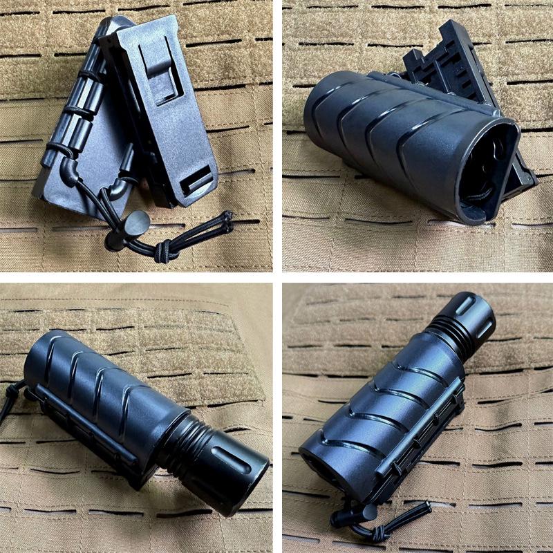 MOLLE-Compatible 360° Rotating Quick Draw Sheath for Baton, Tactical Flashlight, and Spray – Rubber Band Style