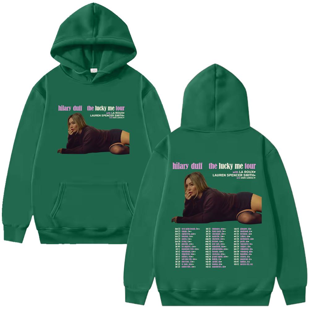 

Hilary Duff The Lucky Me Tour Hoodies 2026 New High Street Pullovers Men Women Pop Music Fashion Oversized Graphic Sweatshirts XS темно-зелений колір