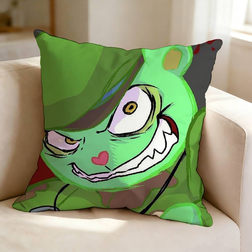 HHappy Tree Friends Cartoon FFlippy  Square DoubleSided printed Pillow Case Bedroom Bedside Pillow Sofa Cushion Cover