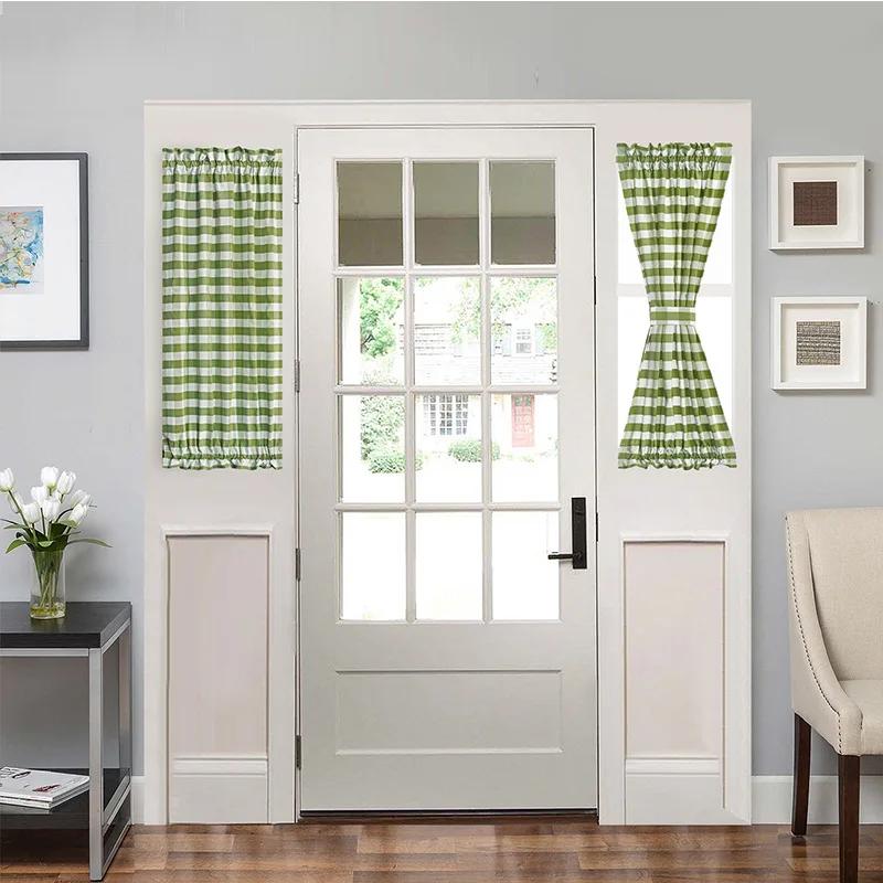 

1 Piece Plaid French Door Curtain Soft Fabric High Shading Glass Window Drapes Full Front Door Curtains for Living Room 64x102cm зелёный