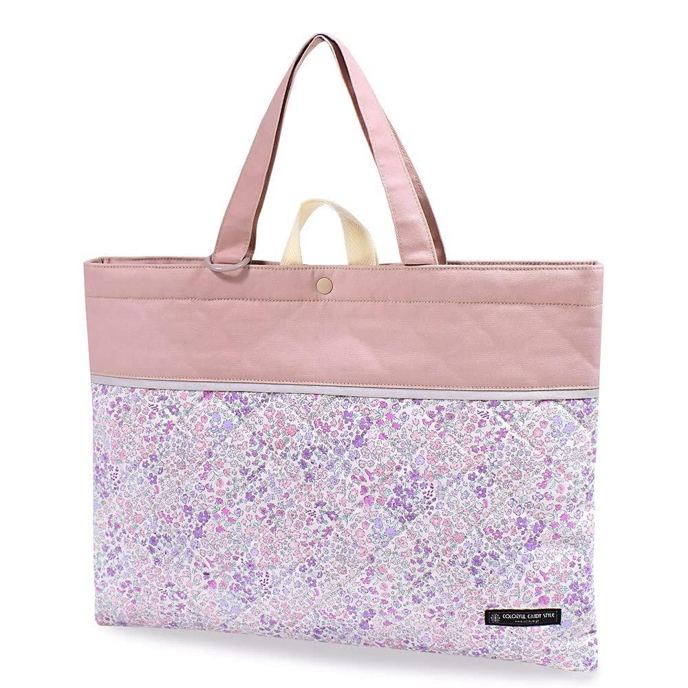 COLORFUL CANDY STYLE Kids Quilted Tote Bag for Girls, School Lesson Bag, Floral Mist, Cotton Handbag with Name Tag