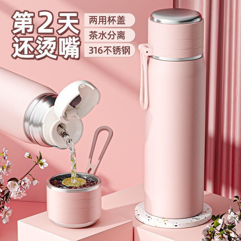 Large-Capacity Thermos Cup for Women, High Aesthetic Value, 2025 New Model, Portable Tea Brewing Cup for Male Students, 316 Stainless Steel Water Cup