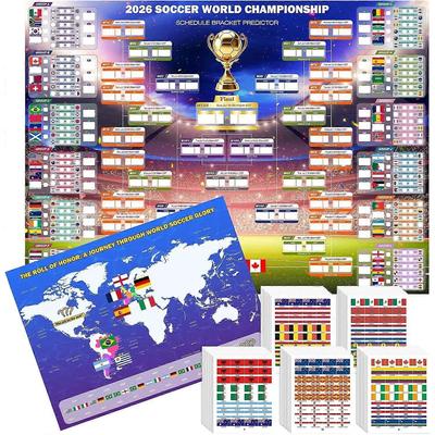 Nástěnný kalendář Mistrovství světa ve fotbale 2026 Extra velký 110 * 80 cm, Dárková sada 2 ks se 64 samolepkami týmů a Pohárem pro předpověď vítěze, Rozpis