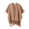 Solid Black Tassel Hem Open Front Poncho Cape Soft Faux Cashmere Wrap Shawl