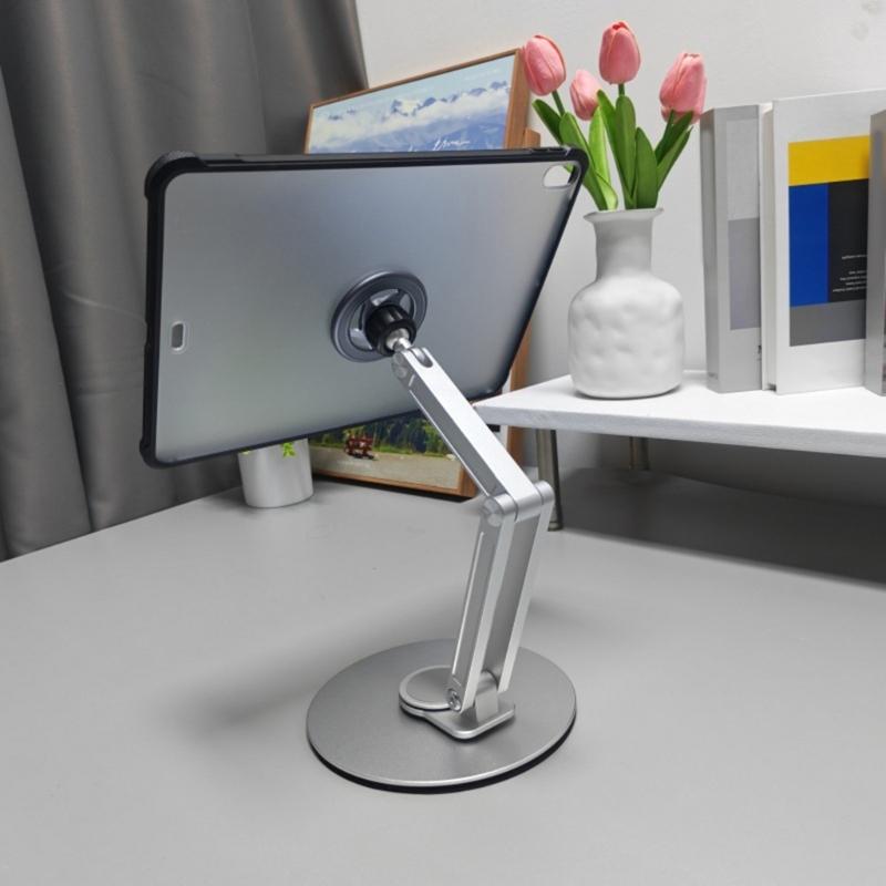Aluminum Magnetic Phone Mount Stand With Height Adjustment 360 Degree Rotation Foldable Base For Tablets And Smartphones