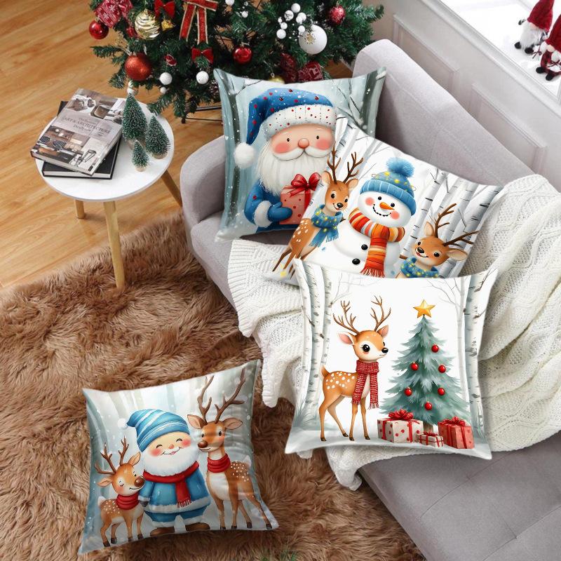 Χριστουγεννιάτικο Θέμα Κάλυμμα Μαξιλαριού Καναπέ Αυτοκινήτου Άγιος Βασίλης Άλκης Λινό Βελούδινο Κάλυμμα Μαξιλαριού με Εκτύπωση