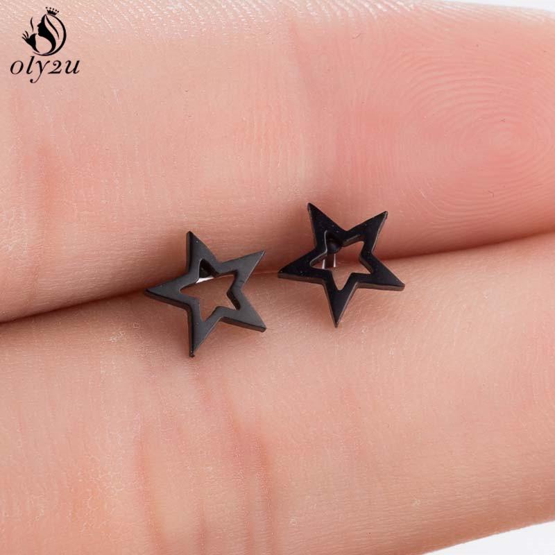 Mini Stainless Steel Geometric Earrings Black for Women Men Heart Triangle Leaf Volleyball Ear Studs Punk Piercing Pendientes