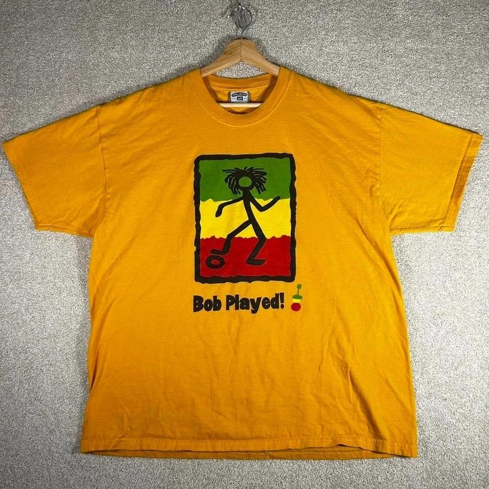 Vintage 90s Bob Marley soccer Chili pepper futbol graphic yellow soccer tshirt 4XL