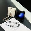 Bead Chain Wrist Strap Phone Case for Samsung Galaxy Z Flip 6 5 4 3 Flip5 Flip4 Flip3 5G Protective Shockproof PU Leather Cover