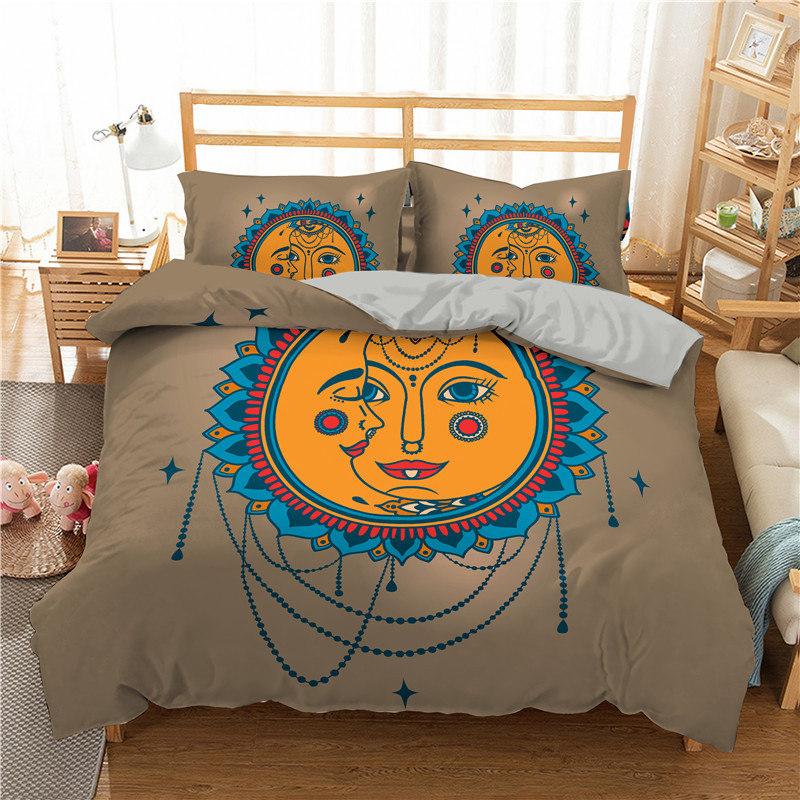 Bohemian Mandala Duvet Cover Golden Sun And Moon 3D Print King Queen Bedding Set Microfiber Dreamcatcher Quilt Cover Pillowcase