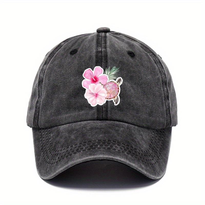Hawaiian Turtle Floral Print Baseball Cap Unisex Washed Cotton Casual Outdoor Sun Protection Hat