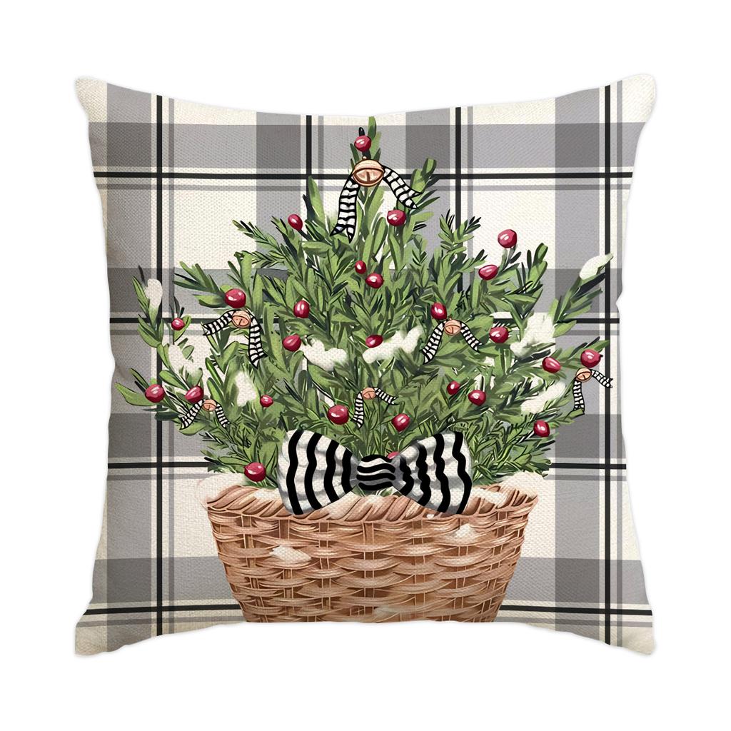 1 \ 4pcs gray Christmas snowman, Christmas reindeer print pillow cover, home sofa decoration cushion cover (without pillow core)