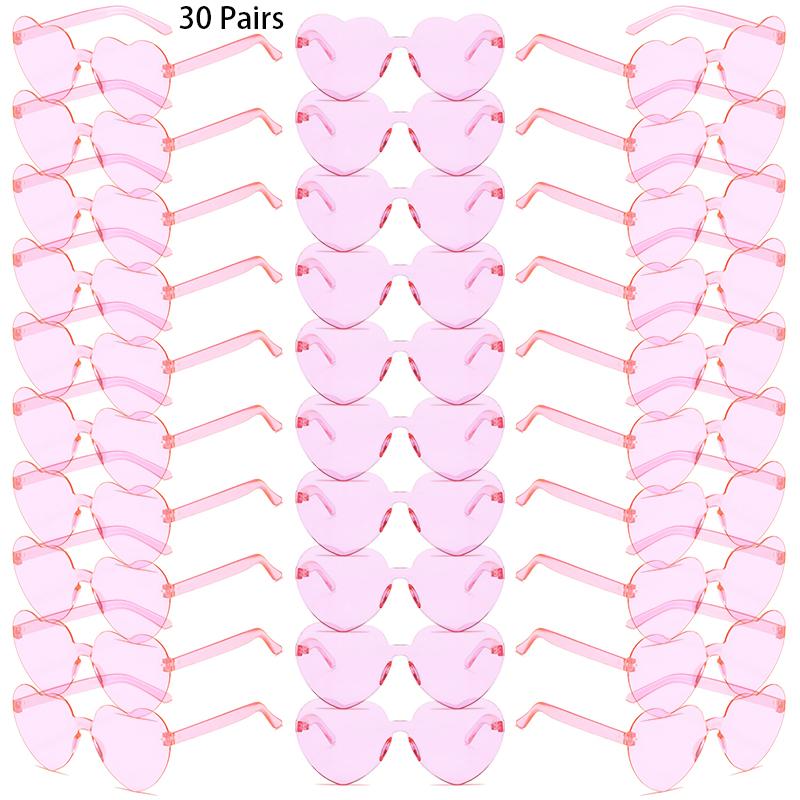 30 Pairs Per Set Heart Shaped Sunglasses Cute Rimless Solid Color Beach Vacation Shades Women Fashion Design Rave Sun Glasses