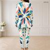 Women Plus Size Printed Half Zip Long Sleeve Longline Top And Fitted Pants Two Piece Set