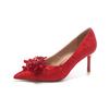 Spitze Stiletto Satin Applikation High Heels rot festliches Brautkleid Hochzeitsschuhe Brautjungfernschuhe