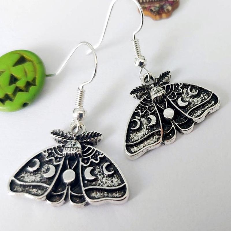 Gothic Antique Silver Moth Moon Phase Teardrop Jewelry Accessories