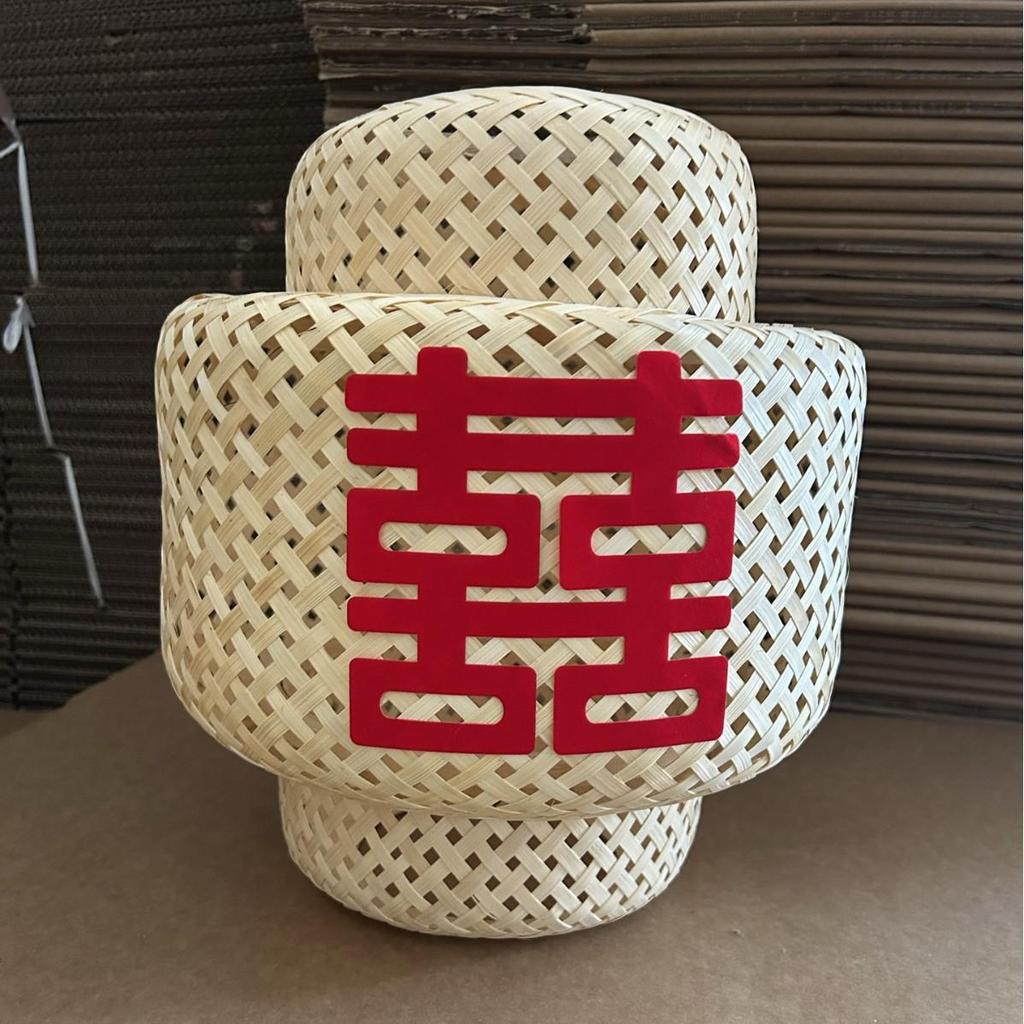 Chinese Wedding Photography Props: Rattan Hollow Lanterns with Red Background Decoration