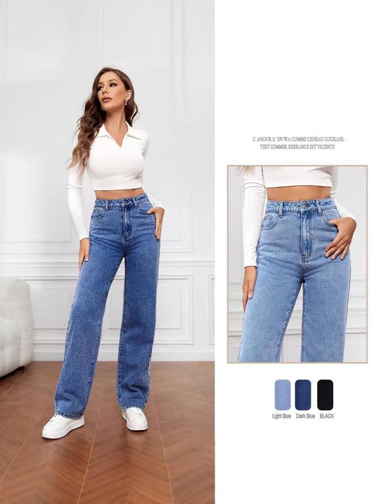 High Waist Women's Light Wash Wide Leg Jeans - Plus Size Casual Fit