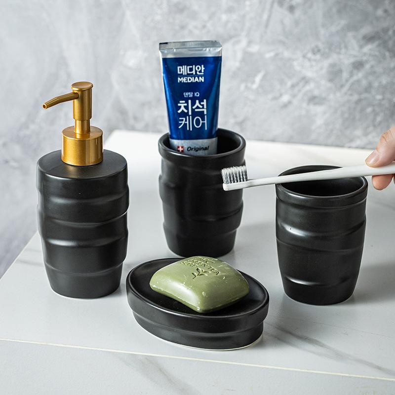 Ceramic bathroom wash set home rinse cup set bathroom four piece set decorative items gift giving shampoo dispenser bathroom