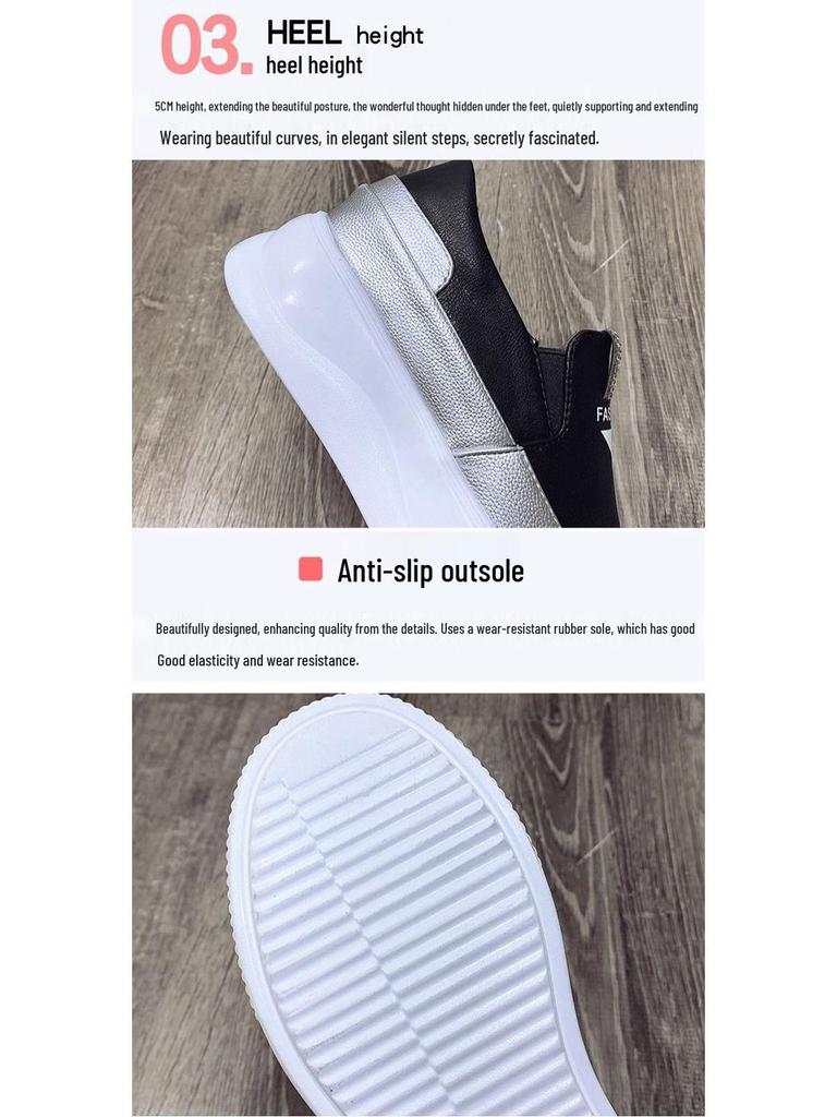 Women's 2025 Hidden Heel White Loafers - Slip-On, Lazy, Thick Sole, Korean Style Platform Shoes.