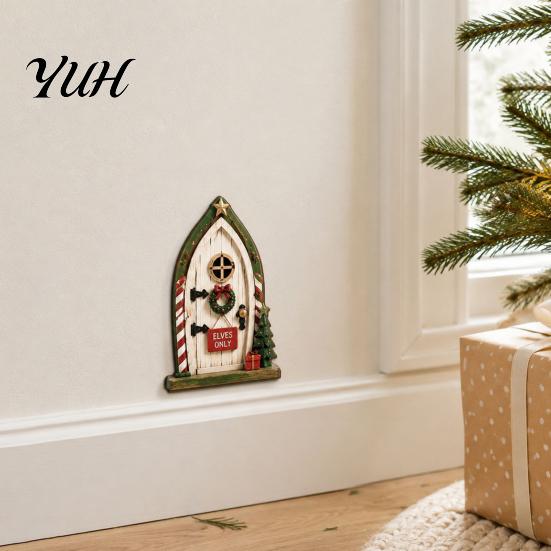 Decorazioni da Parete per Natale Decorazione Porta Fatata, Legno Massello con Supporto Adesivo, Artigianato Rustico Miniatura Piccola per Tronchi d'Albero e