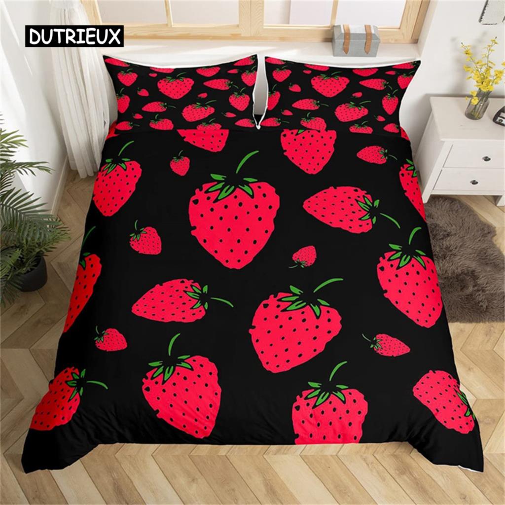 Duvet Cover Lovely Cartoon Strawberry Bedding for Girl Teen  Set Microfiber Blue Star Yellow Floral Quilt Cover Bedroom Decor