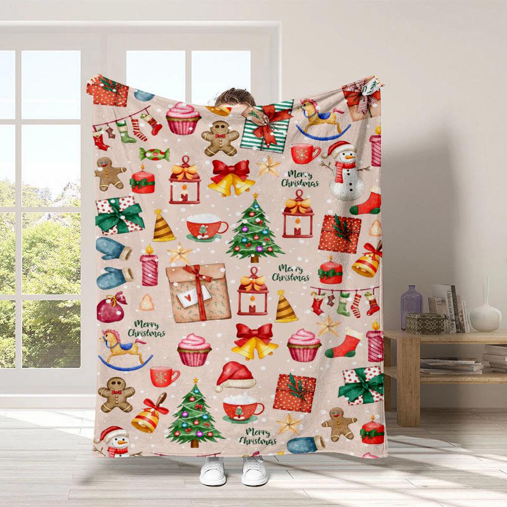 Christmas Cartoon Series Printed Blanket for Sofa Travel Camping Living Room Office Conditioning Blanket for All Seasons Gifts
