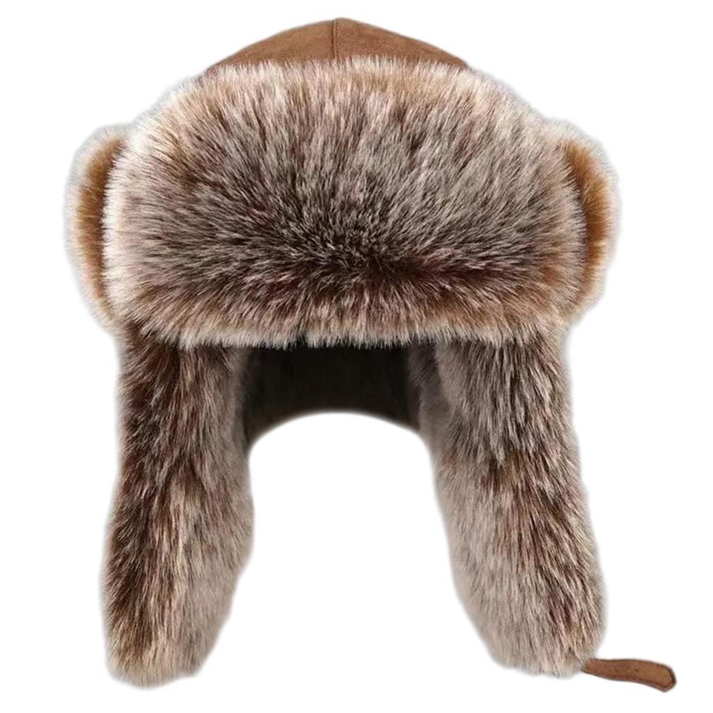 Adult Furry Lined Trapper Hat with Ear Flaps Coldproof Winter Hunting Hat Cycling Earflap Hat for Skiing Hiking Skating