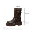 Maillard platform boots women's European and American style knight boots metal buckle round head black leather medium boots