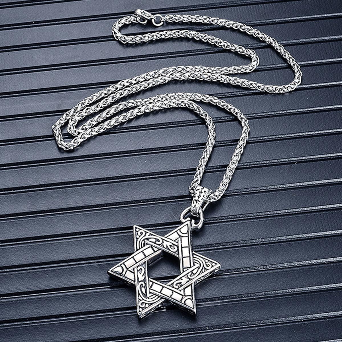 Six-pointed Star Hip-hop Necklace Boys Pendant Trendy Pendant Trendy Brand Versatile Sweater Chain 60CM