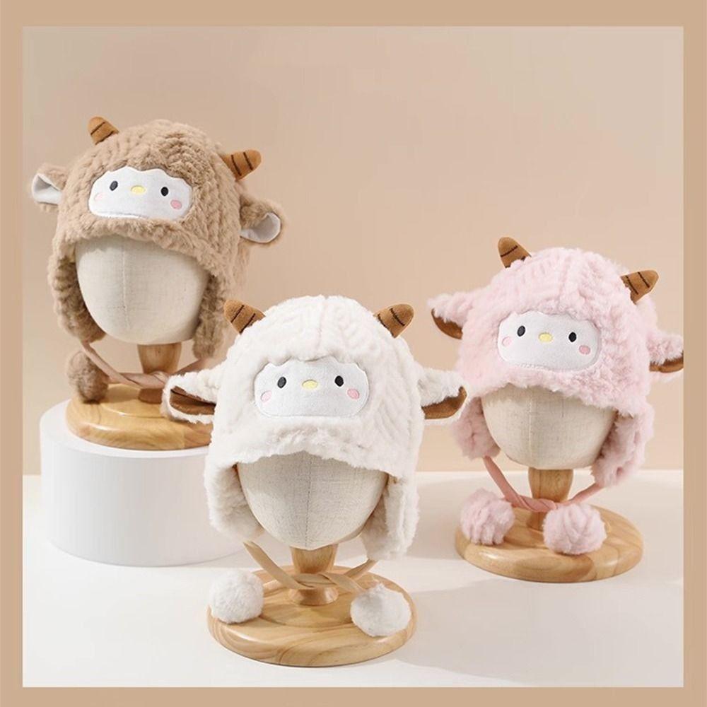 Soft Toddler's Sheep Plush Hat Thickened Cartoon Beanie Caps Cute Sheep Hat Cold Weather Wear