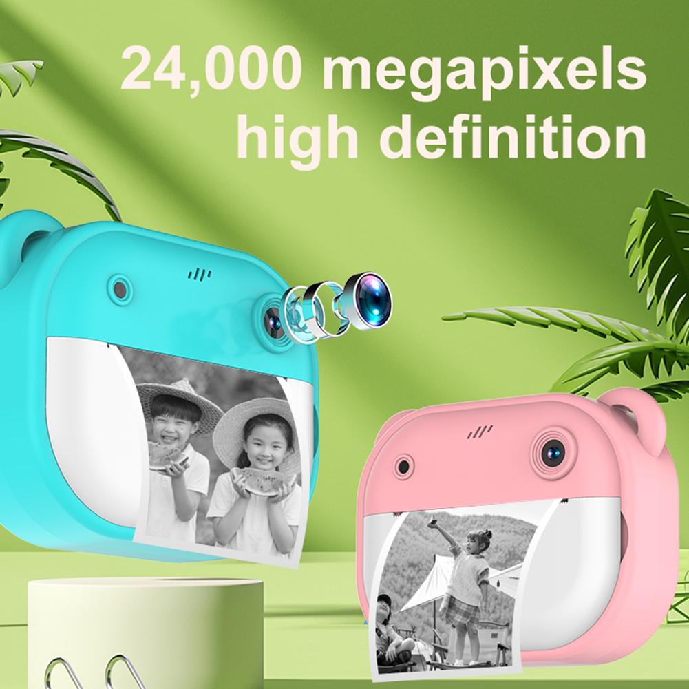 Kids Mini Instant Print Camera 24MP HD 1080P Video Digital Photo Camera with 2 Rolls Print Paper Gift for Birthday/Holiday