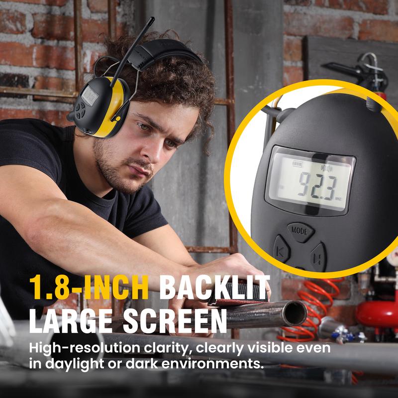 Professionelle Bluetooth 5.3 Gehörschutzkapseln - 30dB NRR mit AM/FM-Radio für Rasenmähen, Werkstätten, Industriellen Einsatz