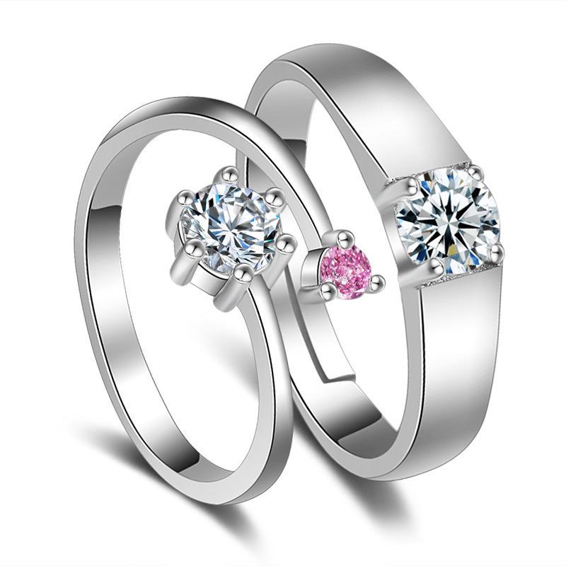 2pcs Couple 925 Sterling Silver Rings Sparkly Zircon for Women and Men Superior Luxury Wedding Jewelry Anniversary Gift