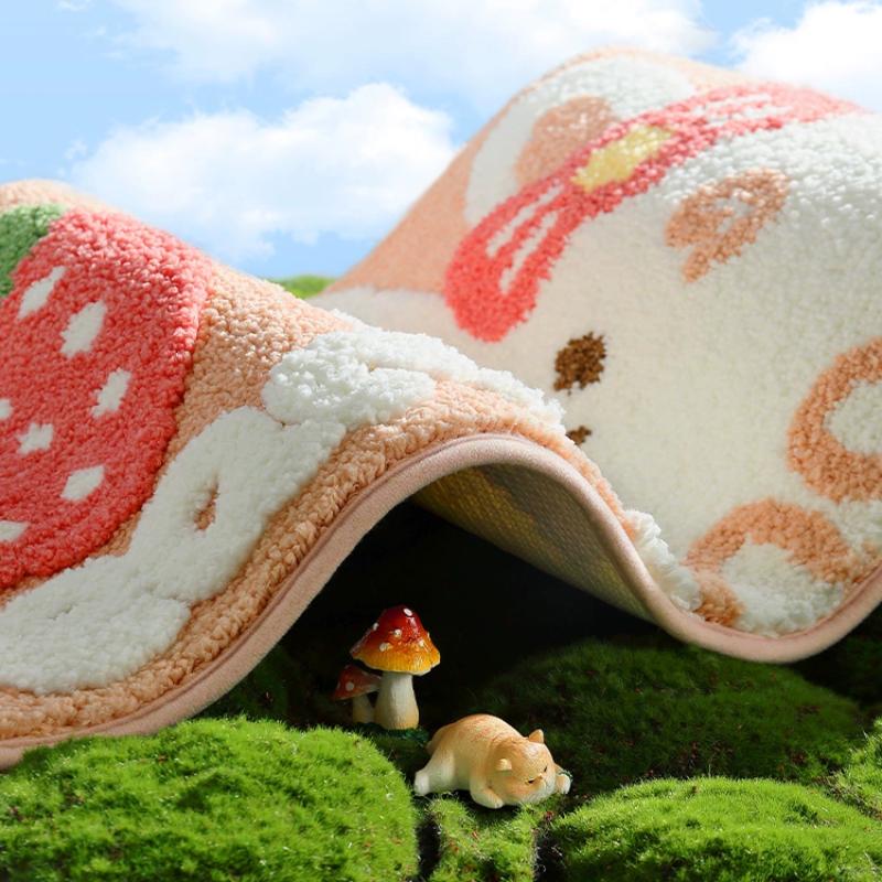 Cute Rabbit Series Super Soft Bath Mat - Thickened Flocked Machine-Washable Bathroom Rug, Non-Slip Decorative Doormat for Home