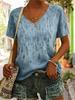 Women's Abstract Waterdrop Print V Neck T-Shirt, Short Sleeve Casual Tops, Stylish Daily Wear for Spring & Summer